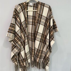 Plaid Fringe Throw Blanket - Brown and Cream